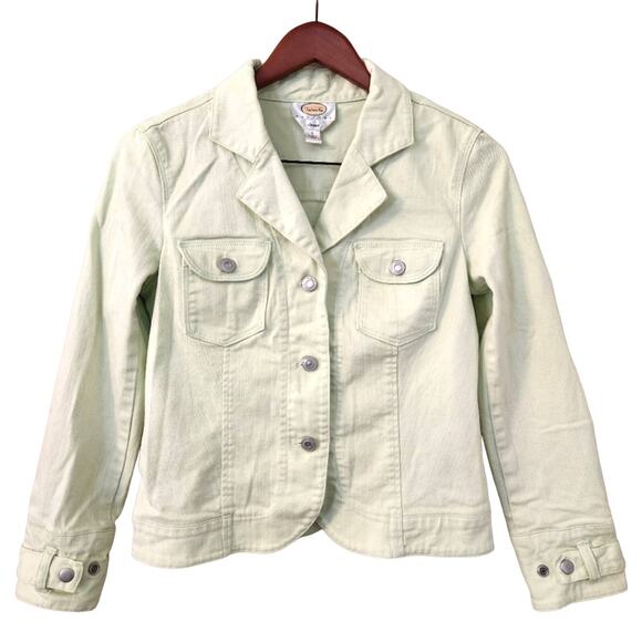 Talbots Women's Petite Stretch Jean Jacket Pale Lemon Lime Size 8P - Picture 1 of 9